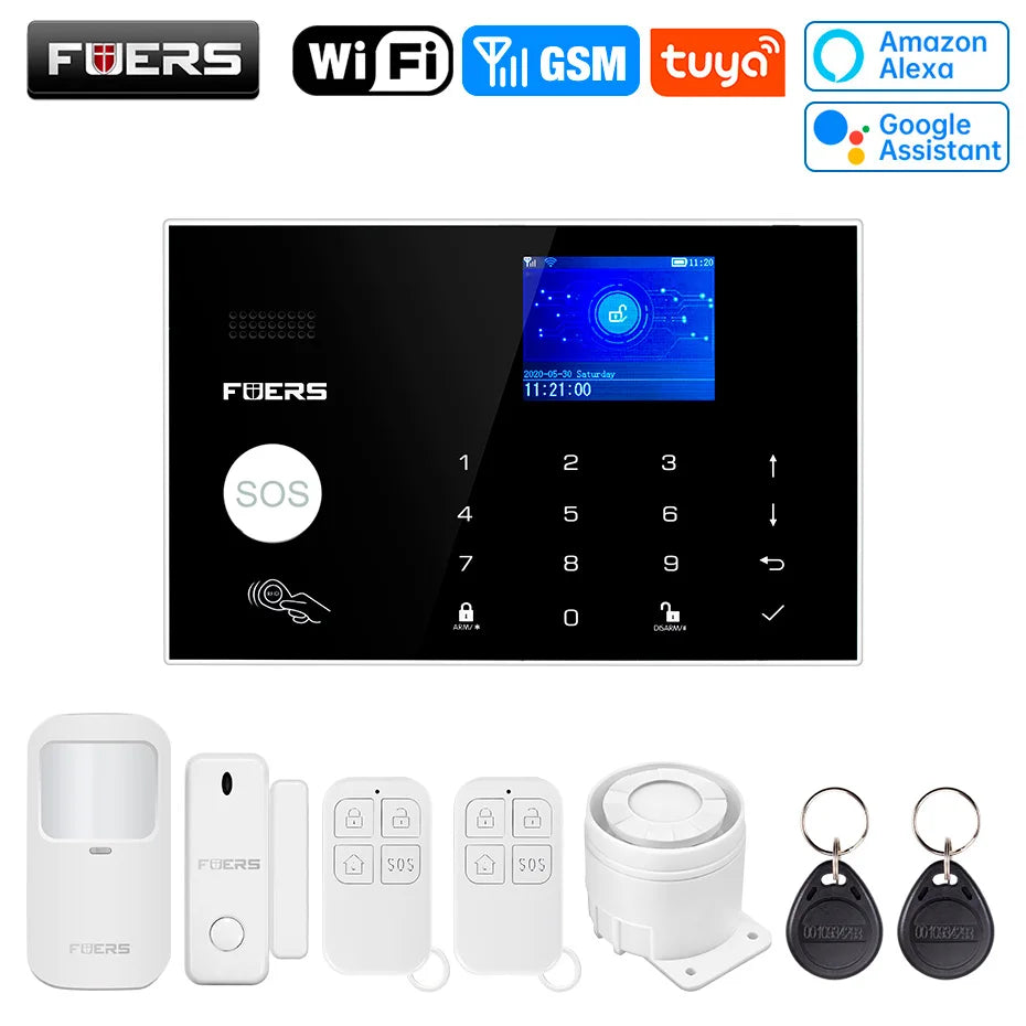 FUERS Sistema de Alarmas para Hogar con WiFi GSM Sistema de Seguridad Inalámbrico con Sirena Alarma Alert con Detector de Puerta Control Tuya APP