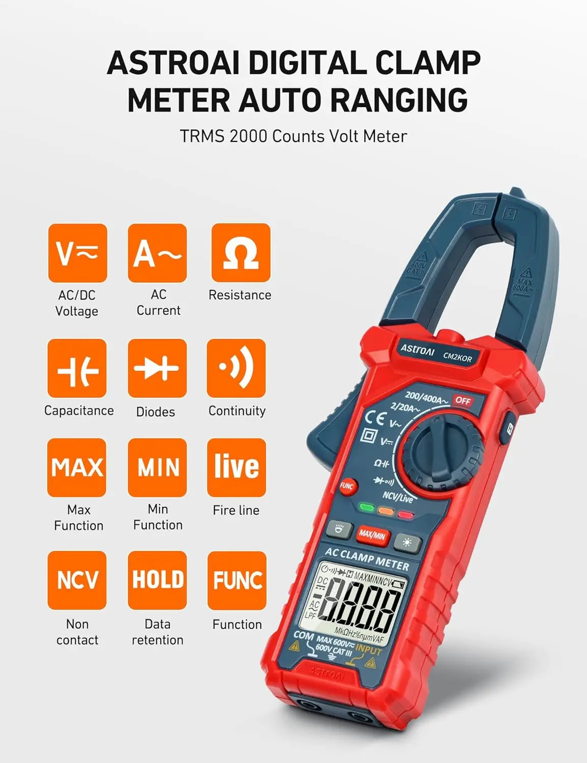 Digital Clamp Meter Multimeter with NCV and Live Wire Test