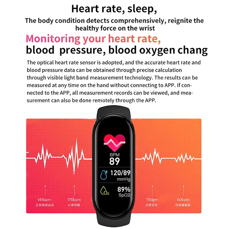 M6 Smart Watch Men Women Fitness Smart Bracelet Sports Band Heart Rate Blood Pressure Monitor Waterproof Multi-function Watches 