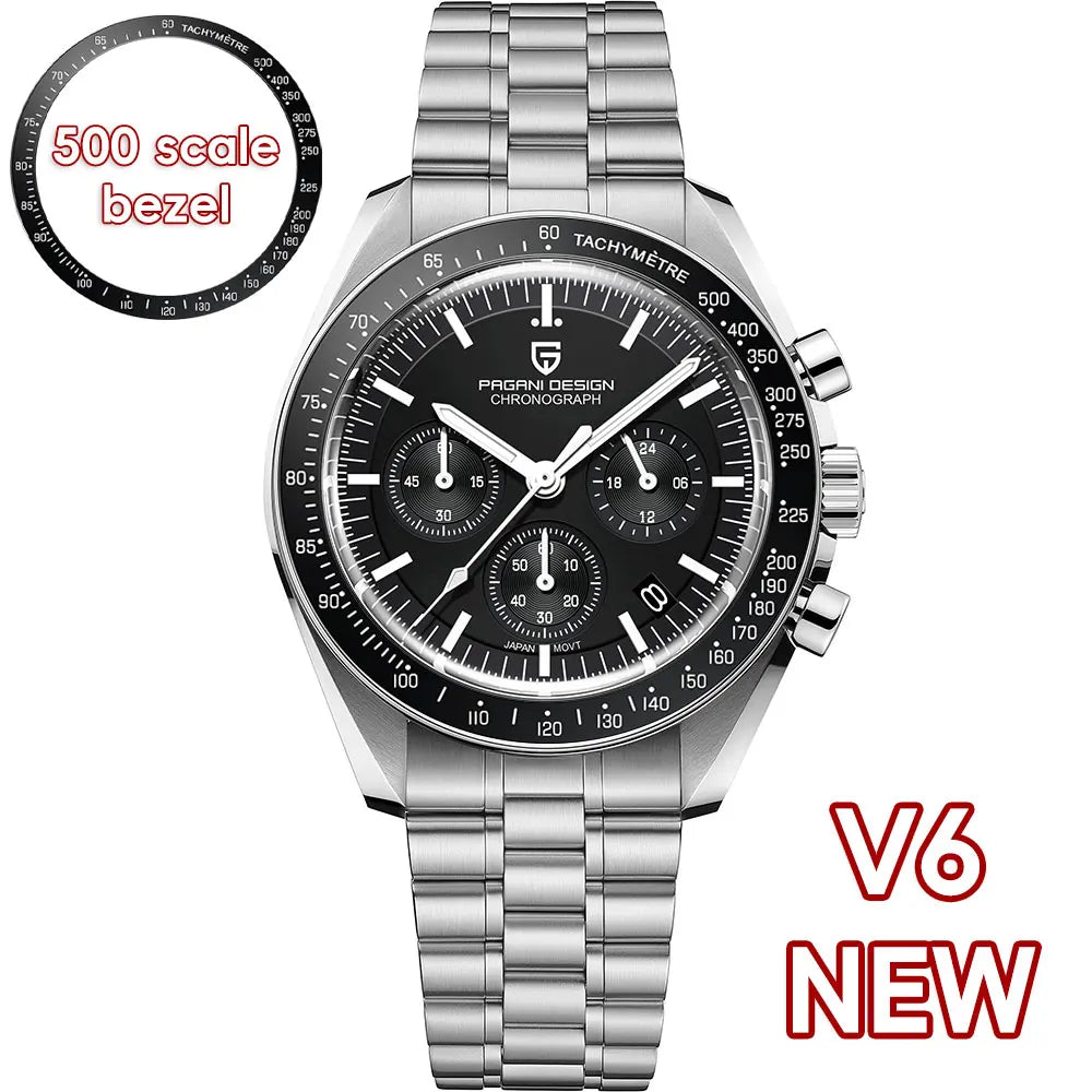 Orologio al quarzo in acciaio Pagani Design PD1701 Moonwatch Cronografo