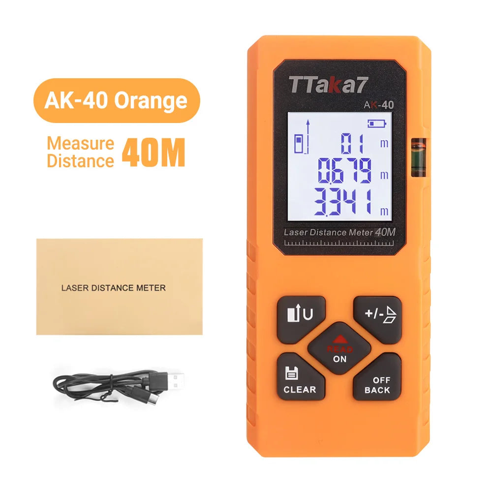 Laser Distance Meter, 40 m or 60 m, Rechargeable