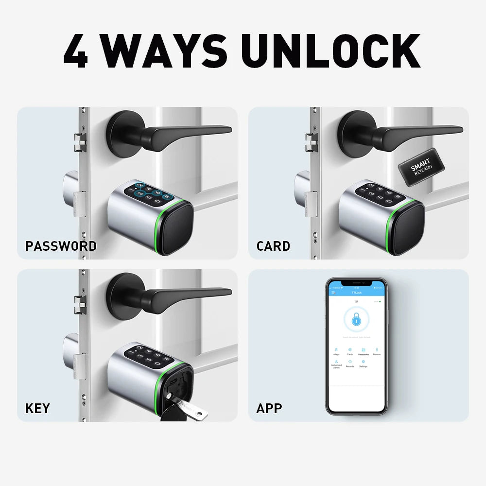TTLock Smart Lock Cylinder with Keypad, APP Password IC Card Mechanical Key, Adjustable Euro Profile Door Lock