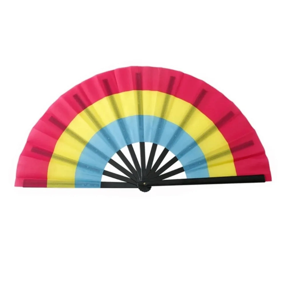 Leque de kung fu dobrável de plástico colorido, 33 cm