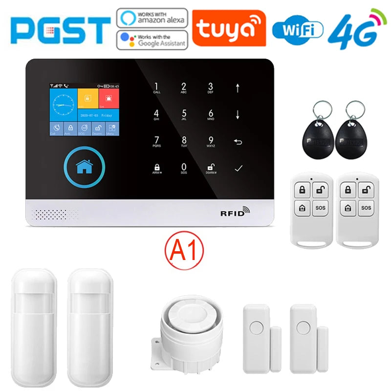 PGSTs siste versjon alarmesystem, WiFi, 4G, Tuya smart home sikkerhetsalarm, Alexa intelligent stemmekontroll, APP push-funksjon