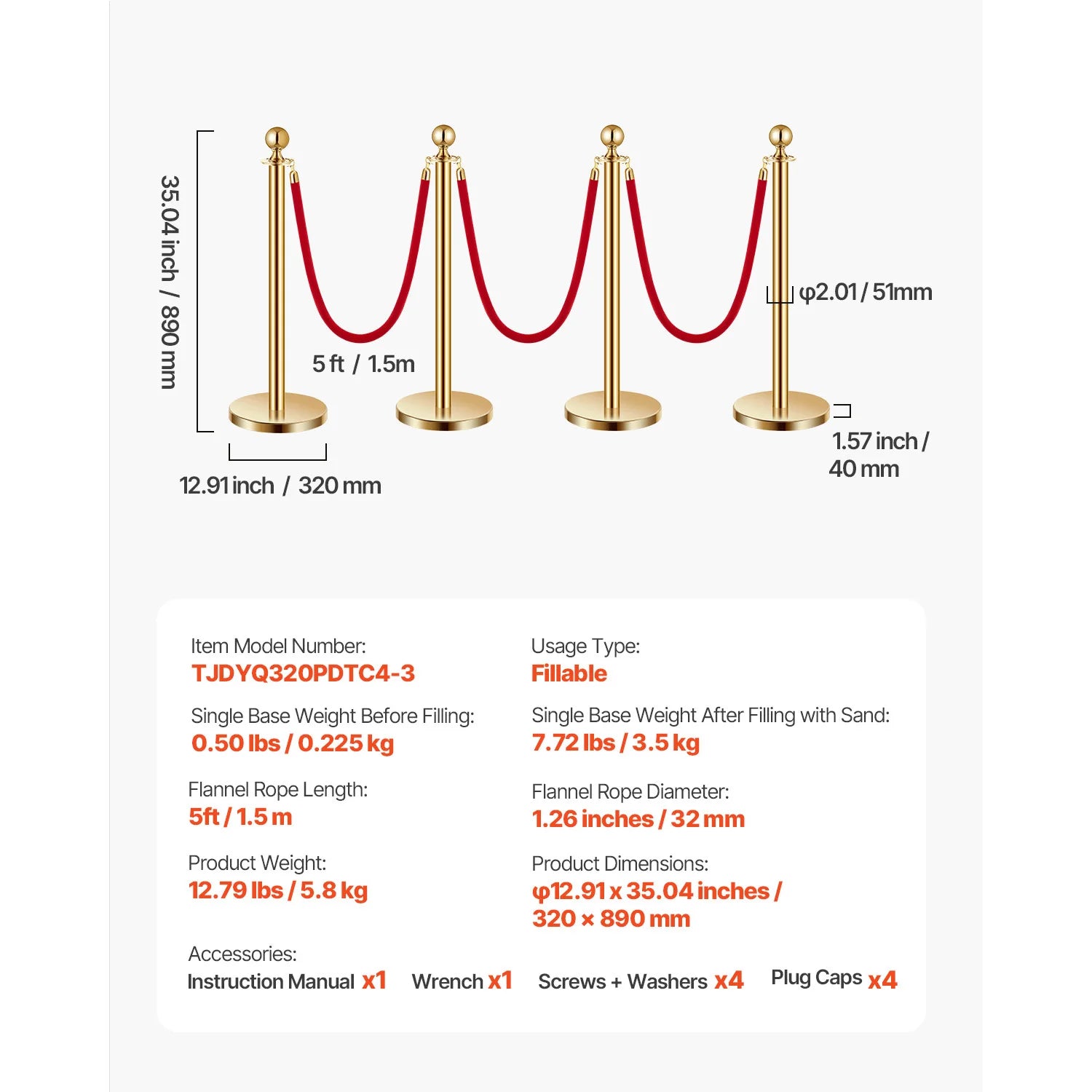 SucceBuy Corralines de acero inoxidable 4/6/8 piezas poste con base rellenable, cuerdas de terciopelo rojo y postes, barreras de control de multitudes para fiestas y museos