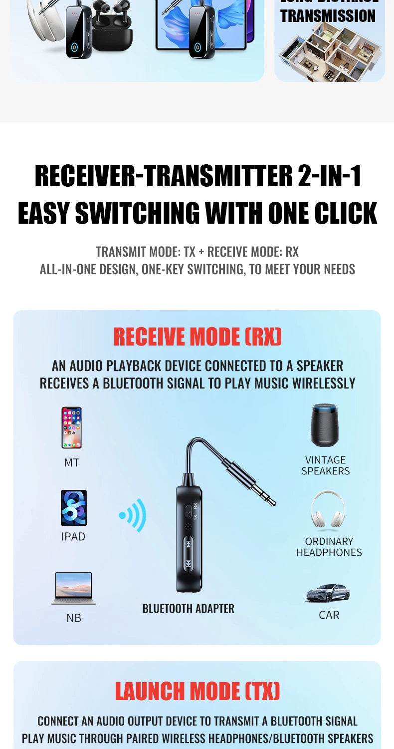 Zwei-in-eins Bluetooth-Audiosender und -empfänger
