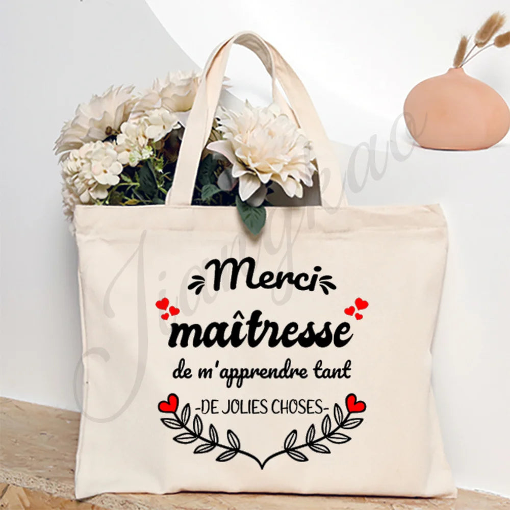 Thank You Teacher Stampa Francese Borsa a Spalla Donna Borsa in Tela Borse da Shopping Borse Femminili Borsa Riutilizzabile Migliori Regali per Maitresse