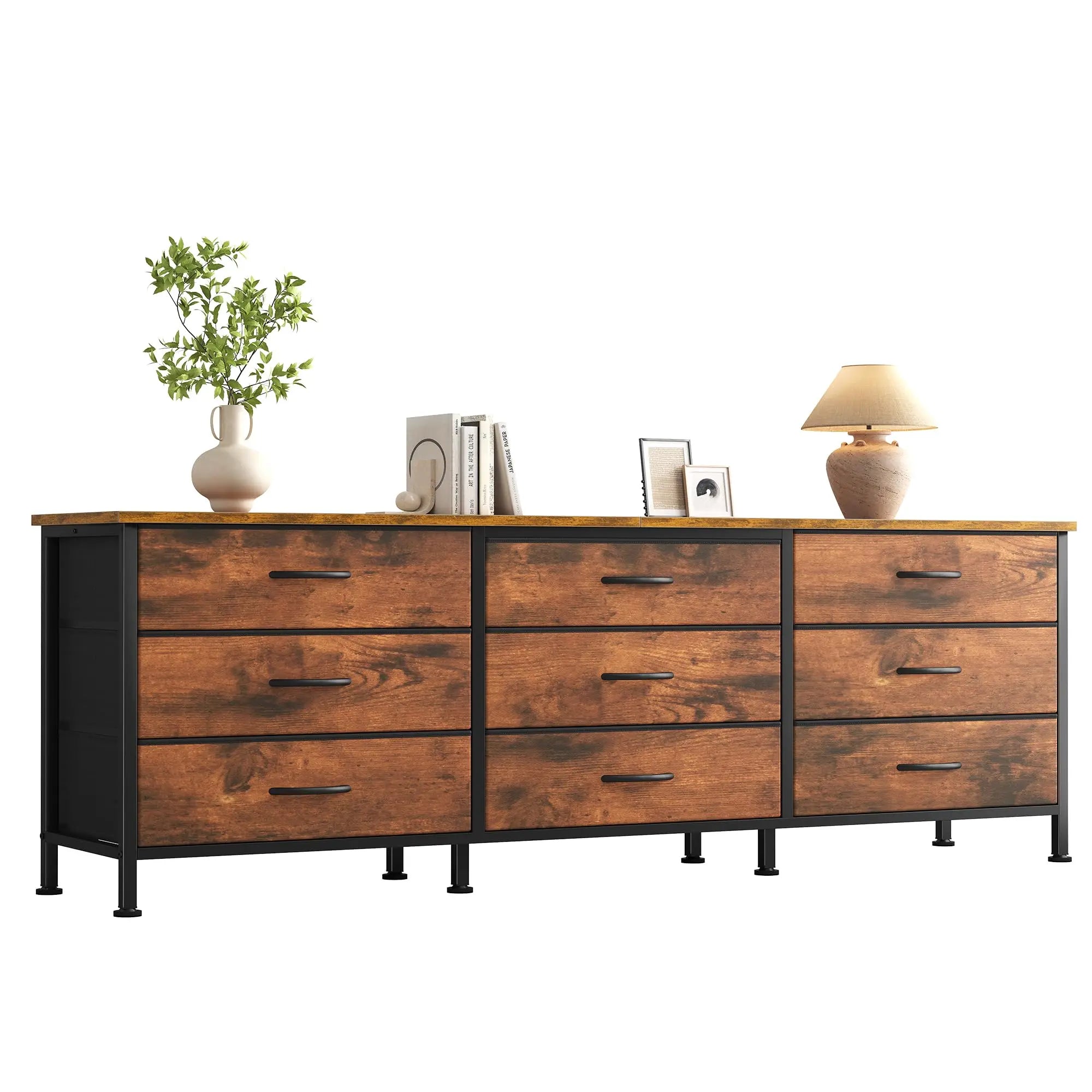 Modern TV Stand with 9 Fabric Drawers for Up to 75 Inch TVs