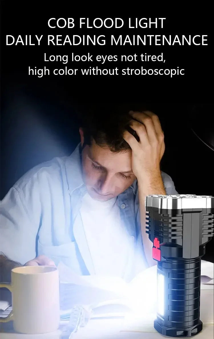 5LED High Power Led Flashlights Rechargeable Camping Spotlight with Side Light 3 Lighting Modes for Camping Adventure Outdoor 