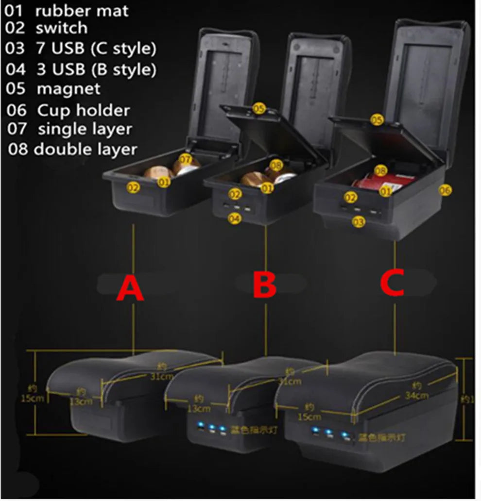 Universal Car Armrest Box with Storage
