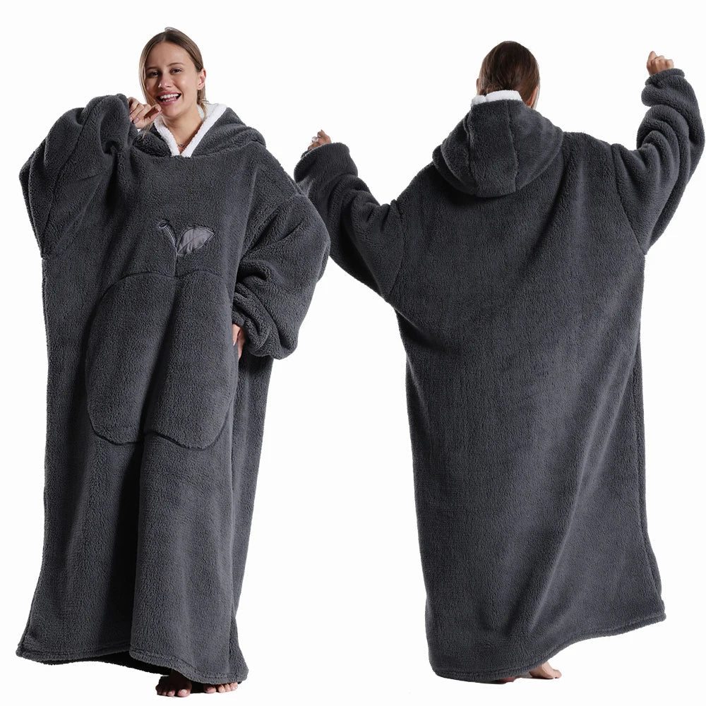 Women Plush Fleece Blanket Men Warm Thick Hoodies Adult Giant TV Blanlets with Sleeves Super Long Cold-proof Homewear Pajamas 