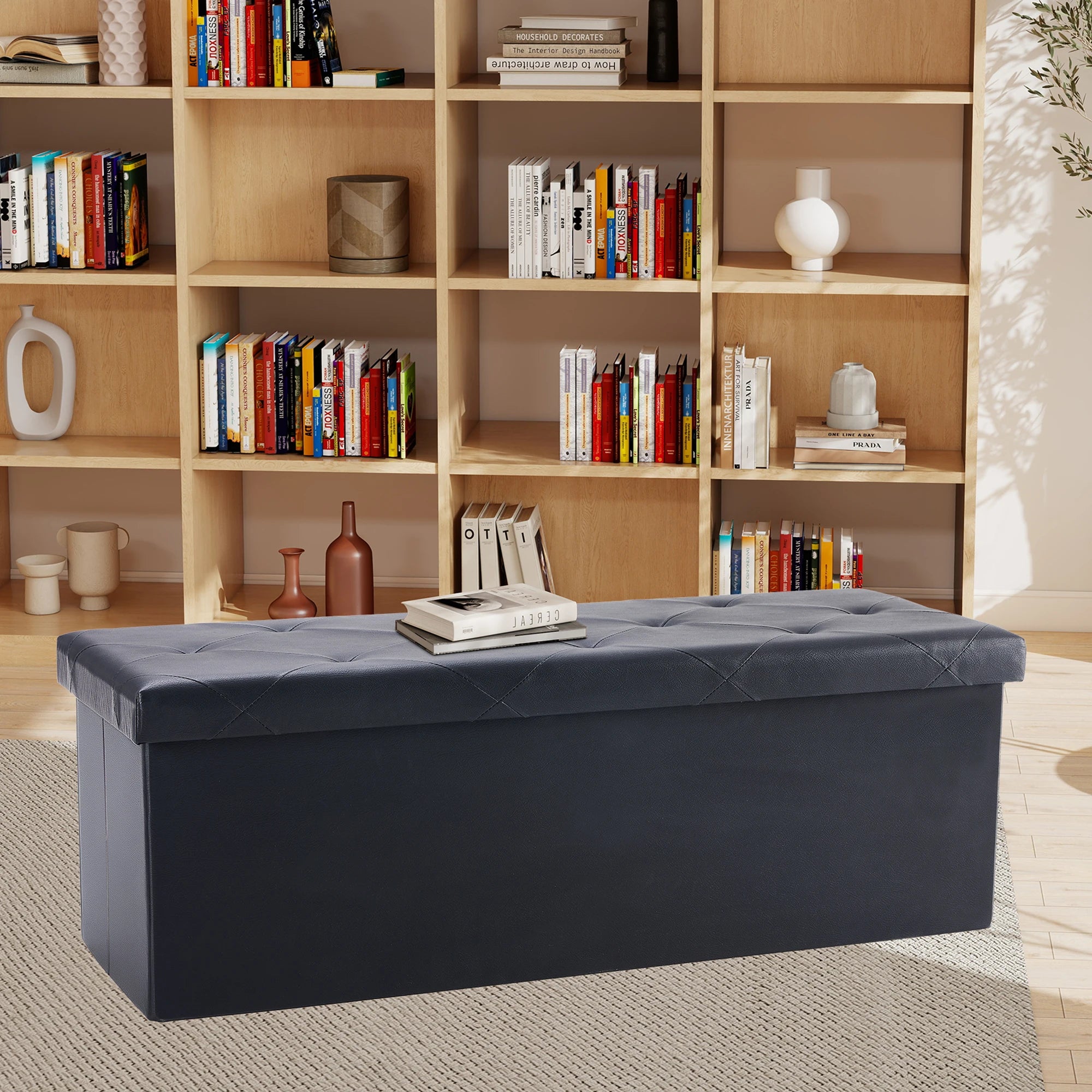 43'' Storage Ottoman Bench with Leather Seat, 660 lb Capacity
