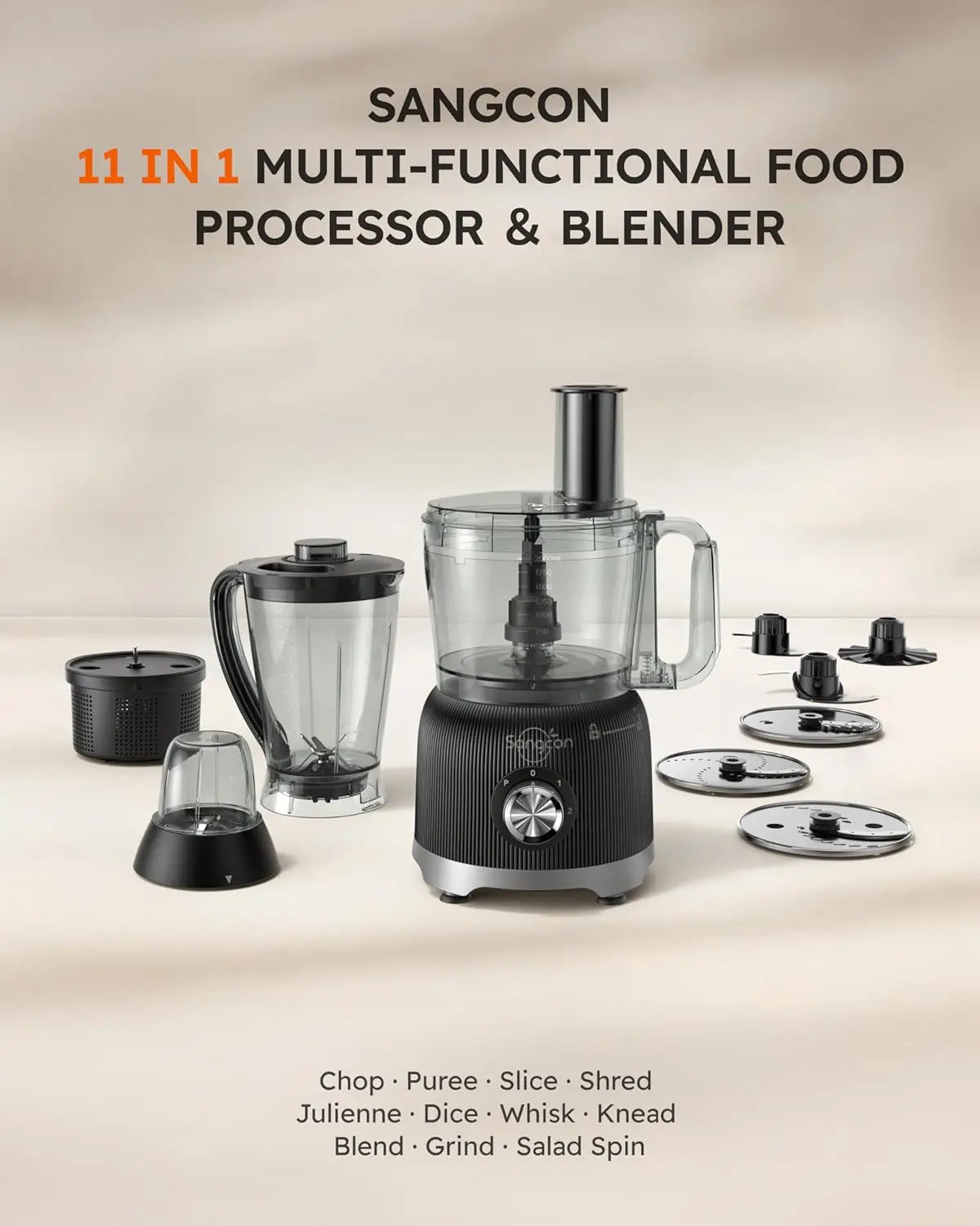 600W 11-in-1 Food Processor & Blender Combo with Dual 8-Cup Bowls