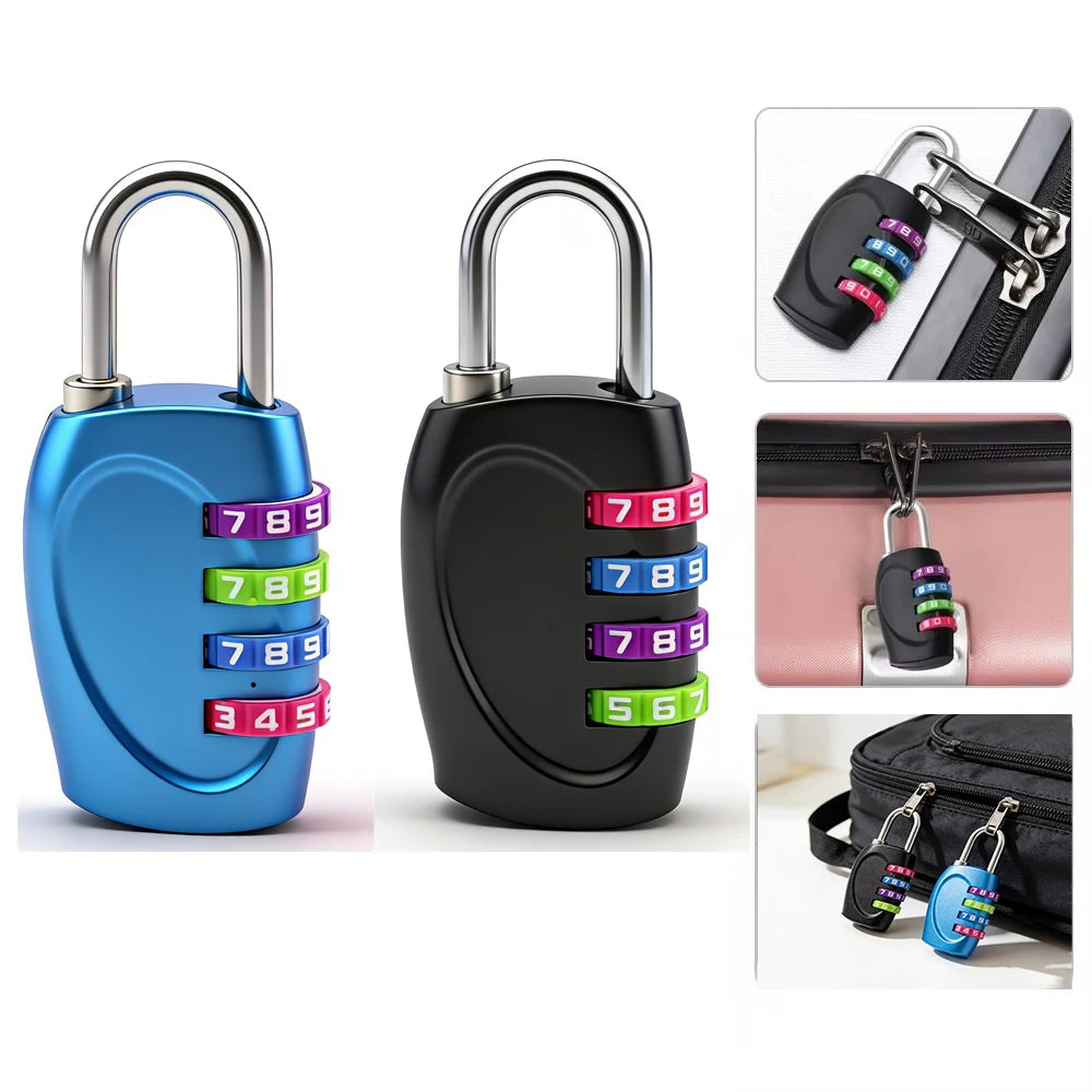 Four-Dial Combination Padlock, Black or Blue