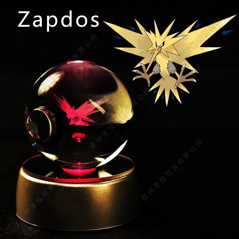Pokemon Crystal Ball 3D Pikachu Gengar Mewtwo Night Light Lamp Pokeball 3D Glass Pokemon Crystal Ball Statue Kids Birthday Gift 