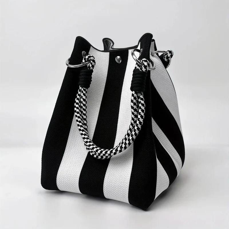 Cotton Knit Patchwork Bucket Bag
