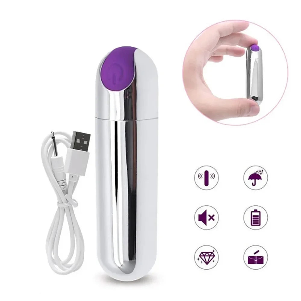 10-växlad USB-uppladdningsbar mini bullet-vibrator med vattentät design