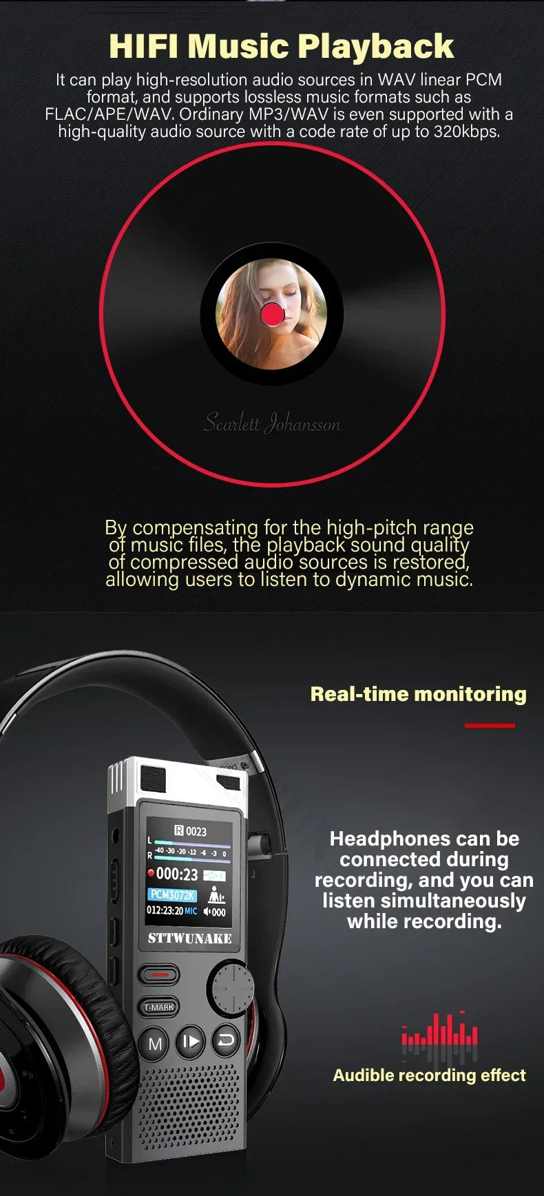 Voice Activation Recorder Dual-Core Ai Noise-Reducing Digital Recording Device STTWUNAKE 