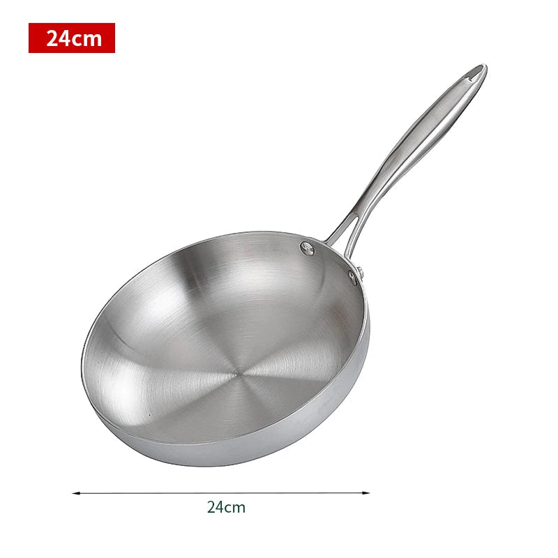 304 Stainless Steel Frying Pan, NonStick Pan Fried Steak Pot  Uncoated Kitchen Cookware For Gas Stove and Induction Cooker 