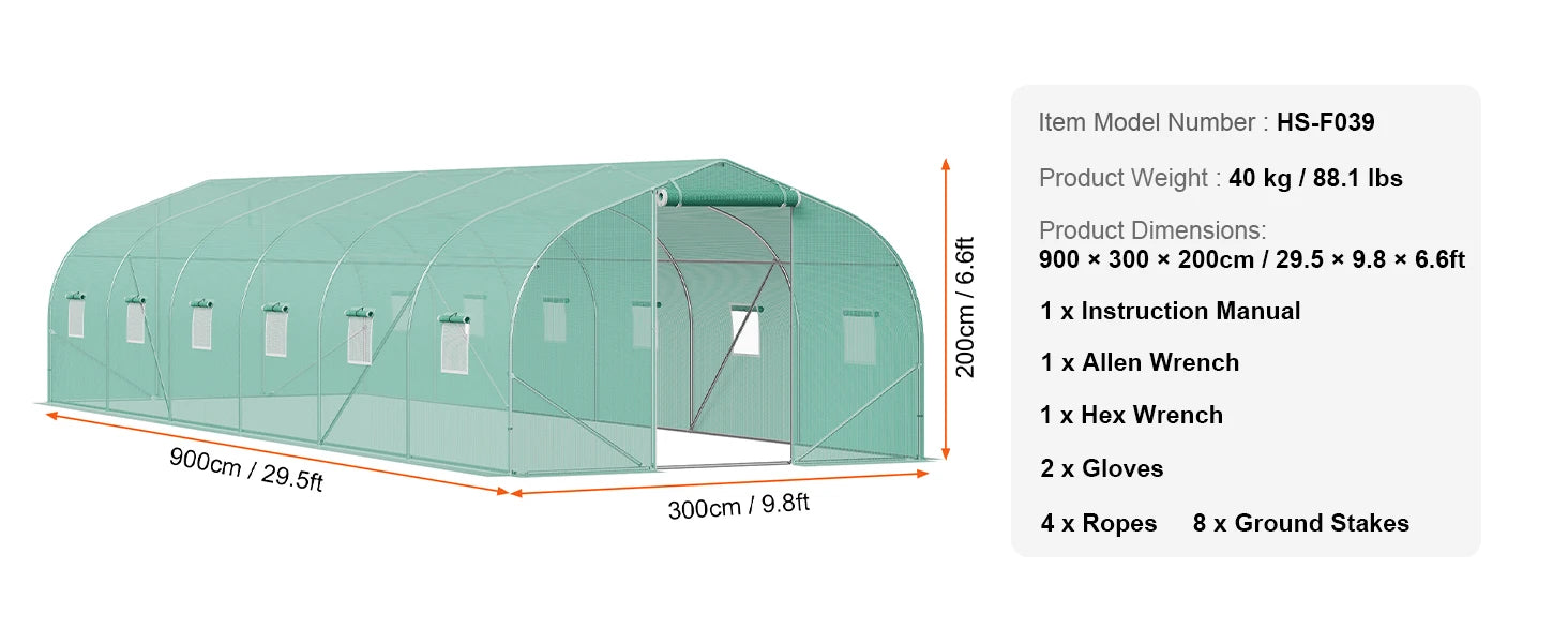 SucceBuy gångin tunnel växthus hoop house växthus tunnel växthus växthus med galvaniserad stålram svängd dörr för utomhusbruk
