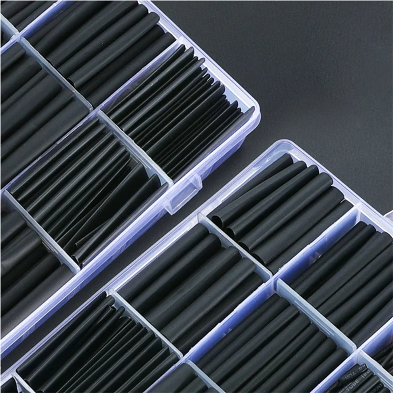Black Heat Shrink Tube Kit Thermoresistant Tubing Shrink Wire Wrapping Electrical Connection Cable Insulation Sleeves Protecter 