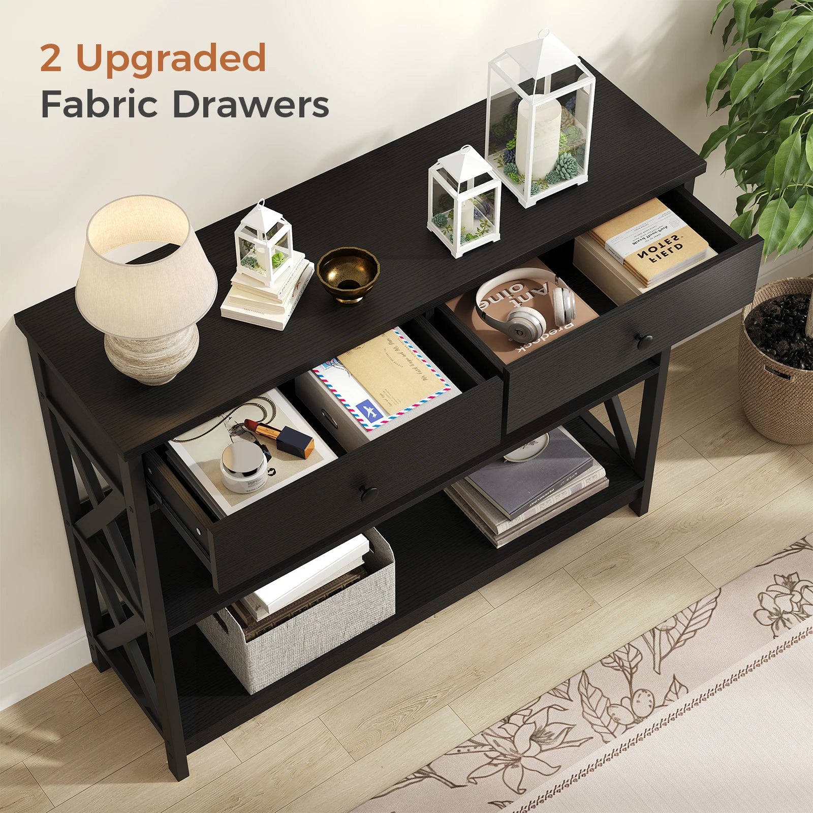 39-Inch Narrow Sofa Table with Shelves for Entryway or Living Room