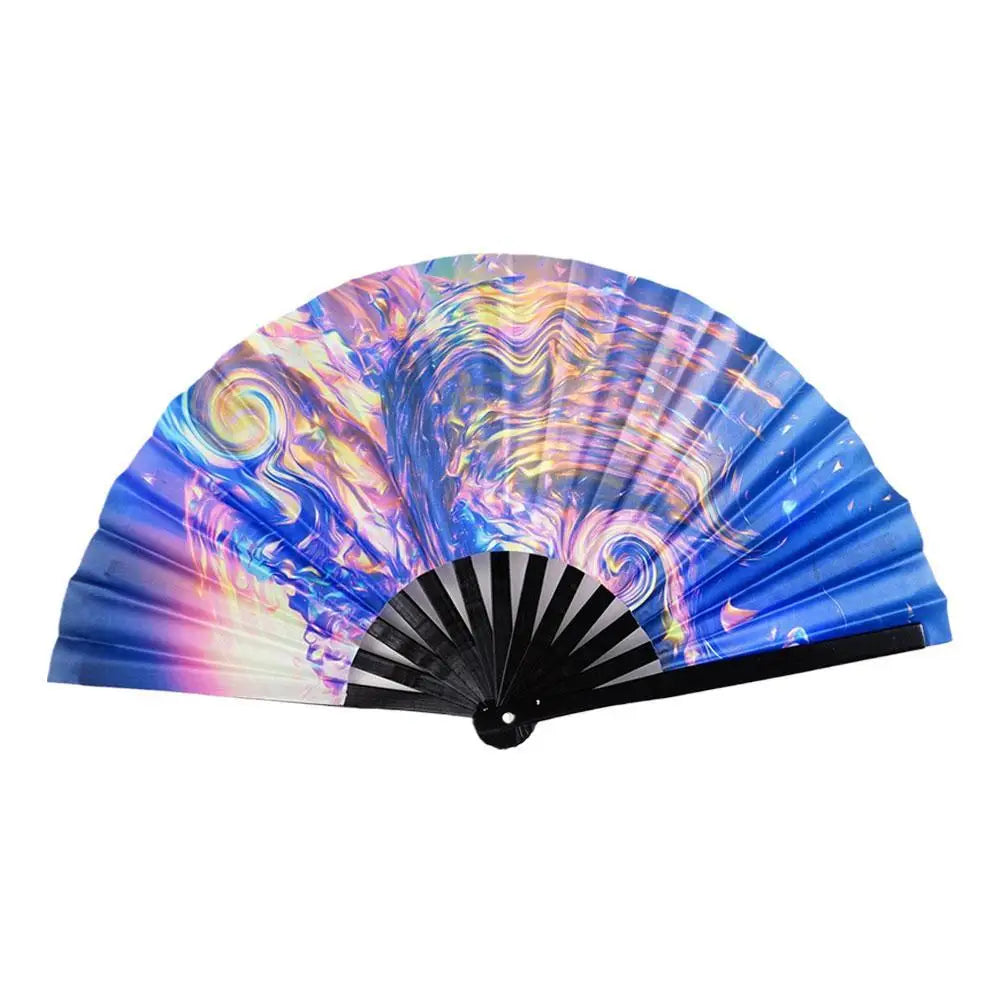 Bambusowy wachlarz składany 33 cm z fluorescencyjną tkaniną