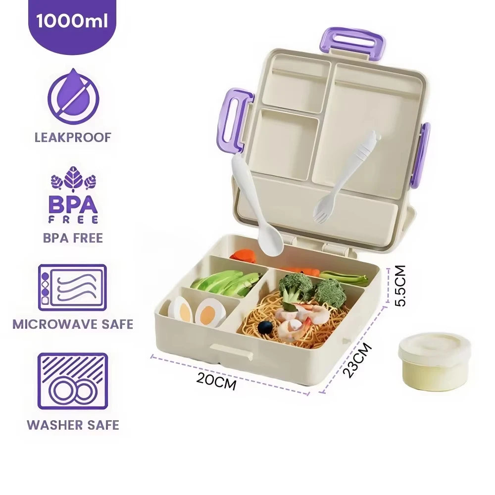 Four-Compartment Lunch Box with Spoon and Fork