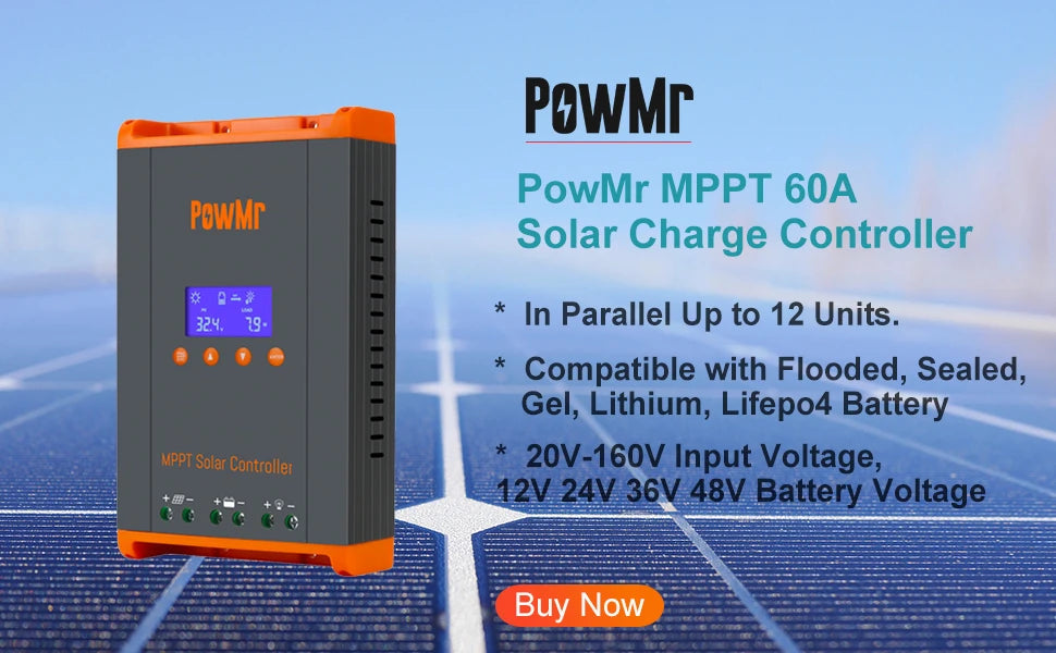 PowMr MPPT 45A 35A 25A Solar Charger Controller 12V 24V Auto Lifepo4 Battery Charger Solar Panel Regulator Max PV Input 100VDC 