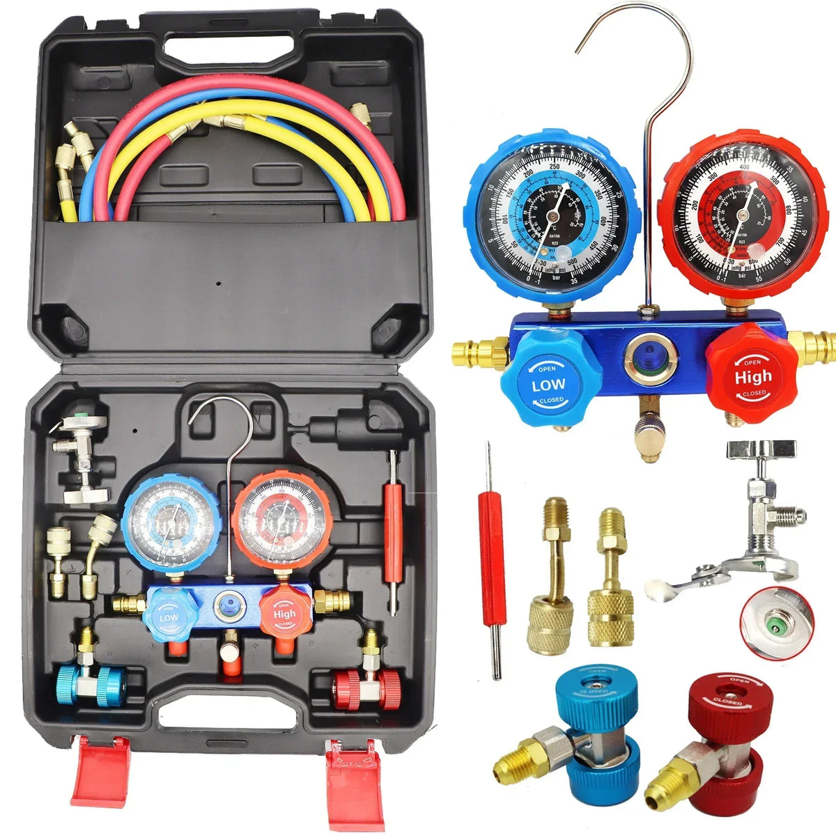 NEW Car Air Conditioning Pressure Manifold Gauge Hose Kit R22 R-410A R-134a R-404A Refrigerant Pressure Gauge Set Storage Box