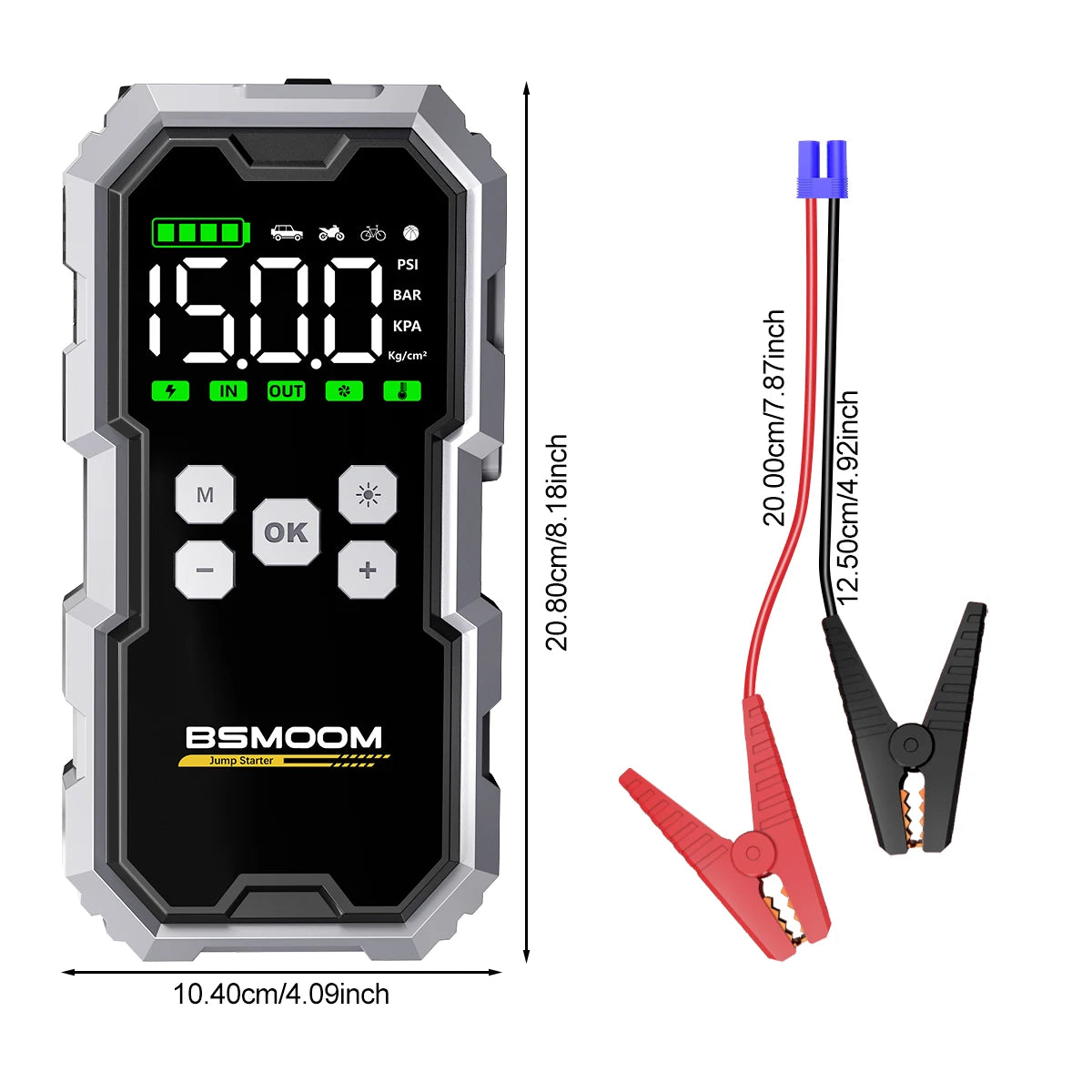 Auton hätäkäynnistysvirtalähde ilmapumpulla ja rengaspumpulla