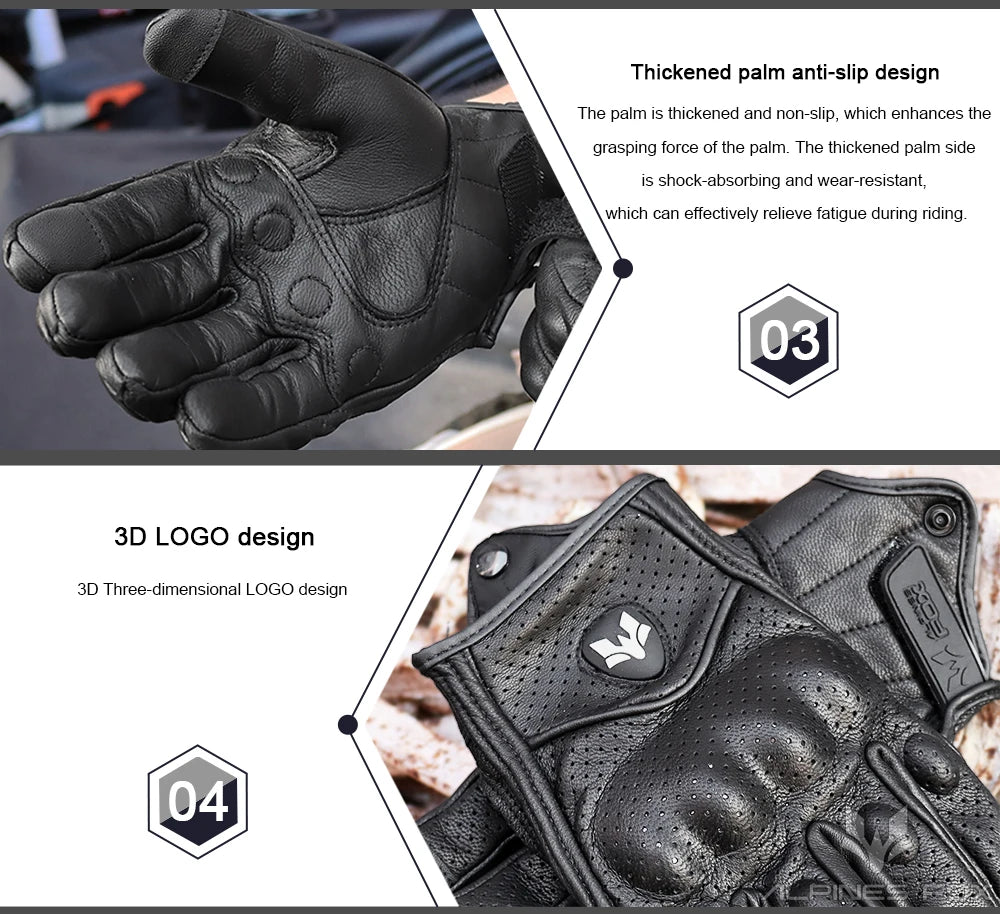 2023 Summer New Vintage Leather Motorcycle Gloves Men Black Wear-resistant Guantes Touchscreen Anti-slip Retro Motobiker Luvas 