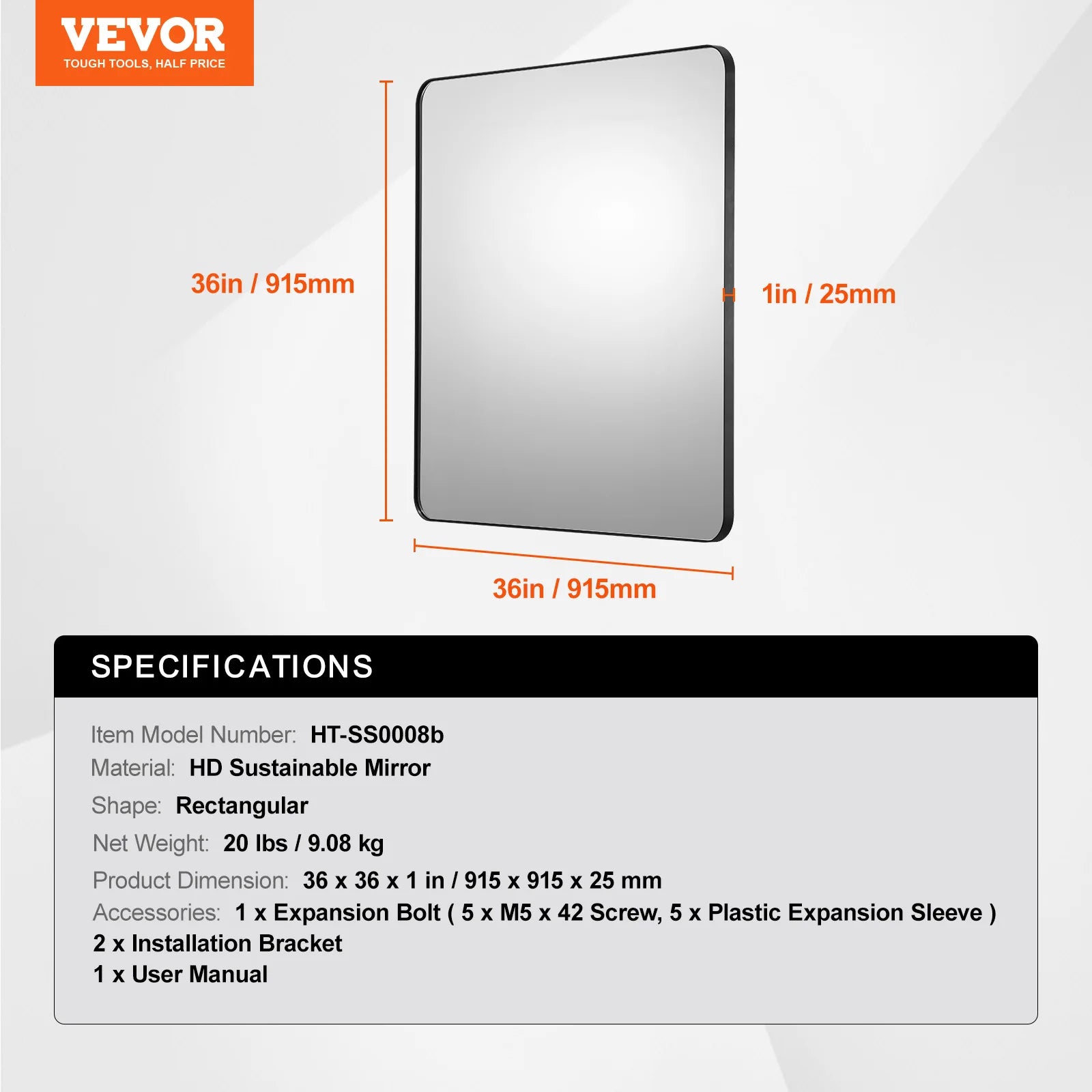 Wall Mounted Makeup Mirror with Aluminum Alloy Frame and Shatter-Resistant Film