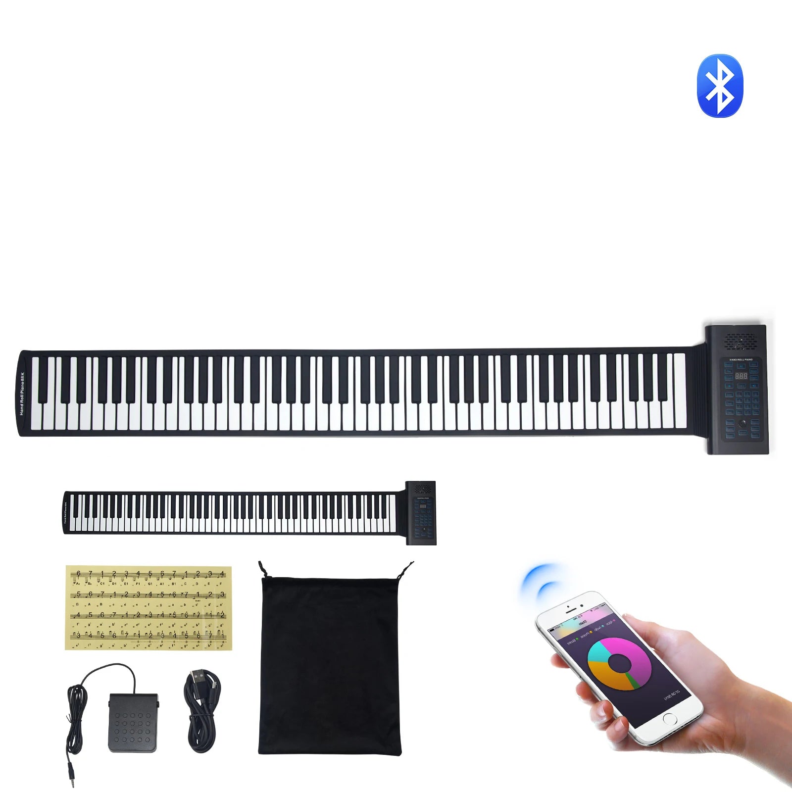 88-Key Roll Up Piano Keyboard with 128 Tones & Rechargeable Battery