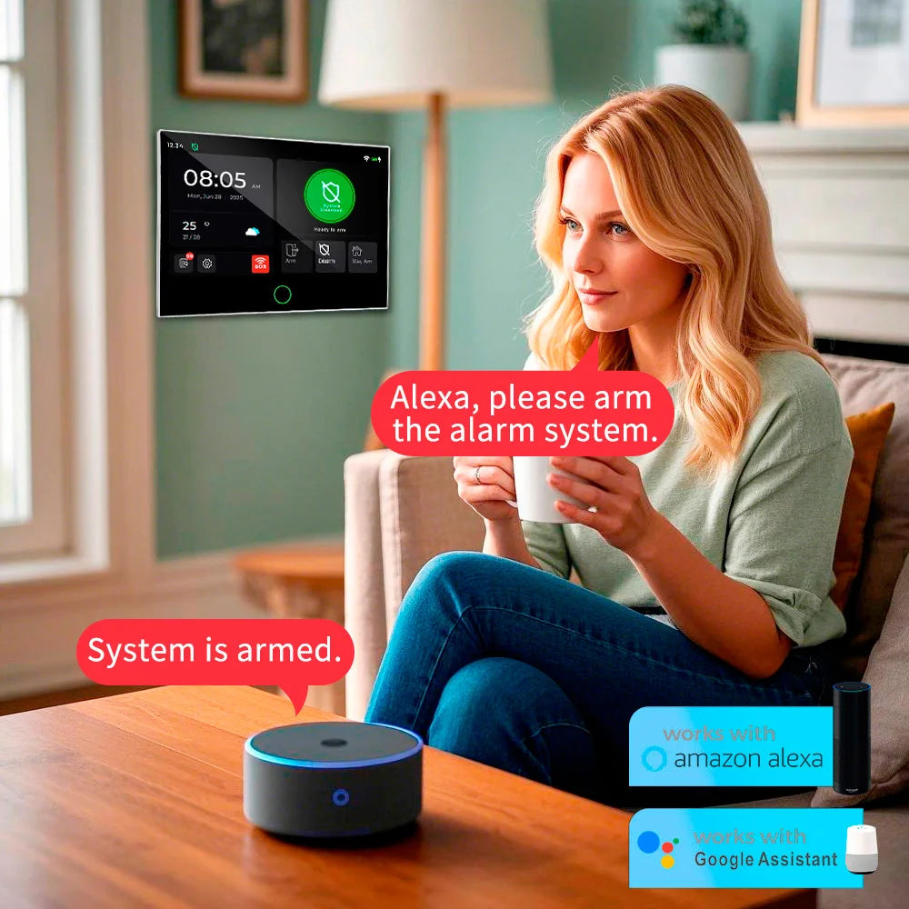 Entrega ES Kerui, grande ecrã tátil de 7 polegadas, sistema de alarme 4G+WiFi, alarme doméstico, ASK/FSK 433MHz, anti-roubo, funciona com Tuya G70