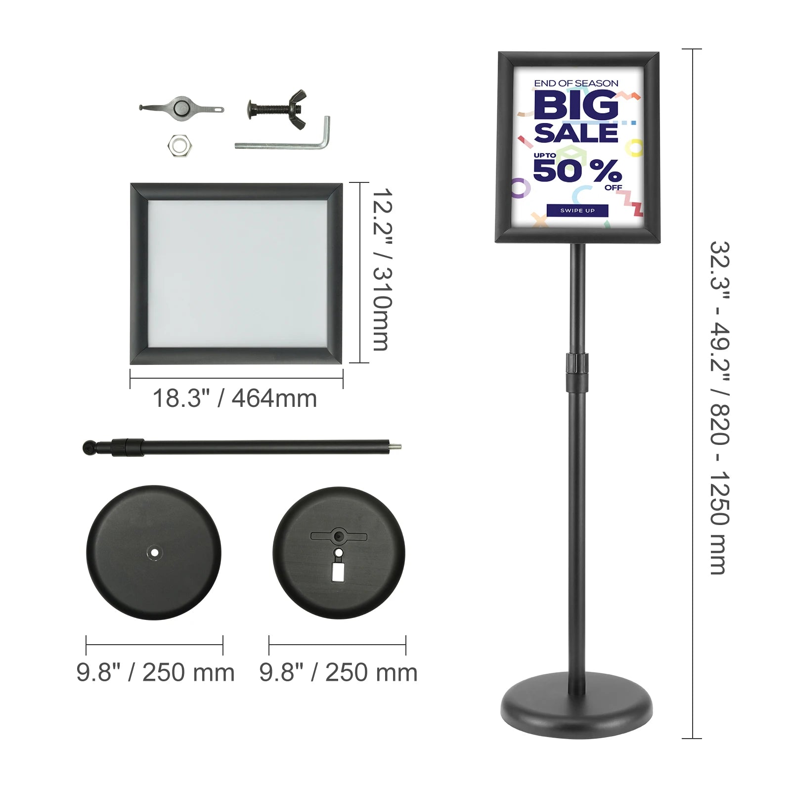 VEVOR Podest-Displayhalter vertikal & horizontal verstellbar, robuster Boden-Posterständer für Display-Werbung und Außenbereich