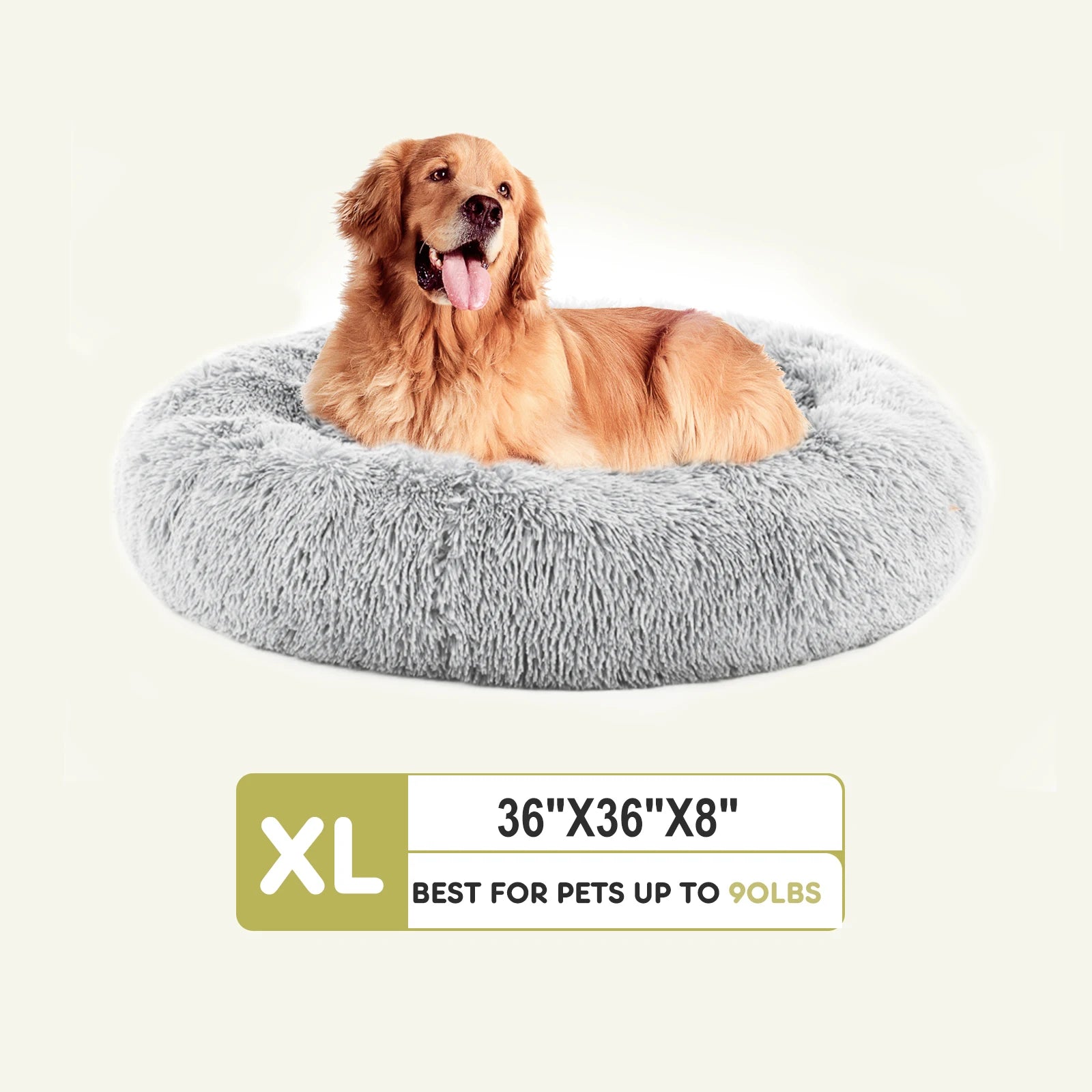 Round Plush Faux Fur Calming Dog Bed Washable Anti-Slip