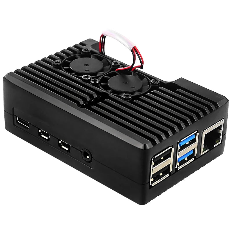 Skal till Raspberry Pi 4 Model B med dubbla minikylfläktar, skyddande kylhölje i aluminiumlegering för RPi 4 4B