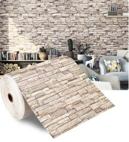 70cm*2m 3D Soft Foam Brick Wallpaper Sticker Roll DIY Self Adhesive Living Room Home Kitchen Bathroom Decorative Wall Paper 
