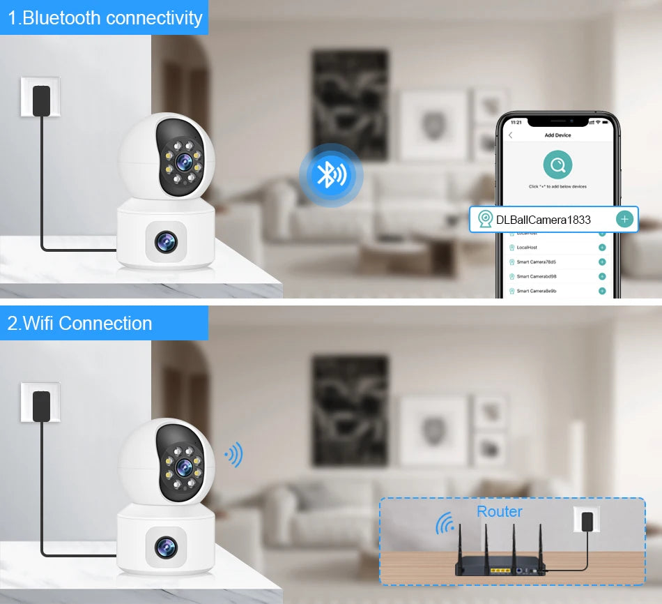 Caméra de sécurité WiFi à double objectif 6MP avec suivi automatique et audio