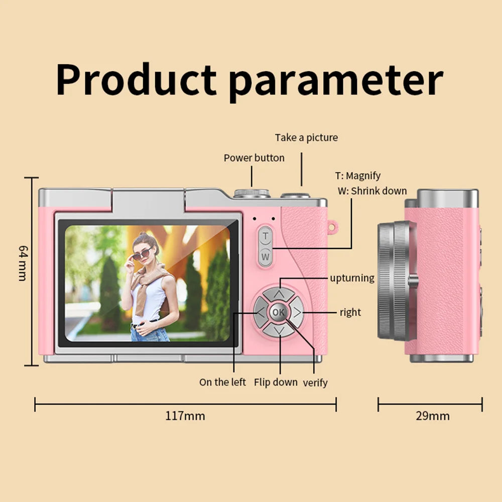 4K Digital Camera with 48MP, 8X Zoom, 180° Flip Screen, 32GB Card