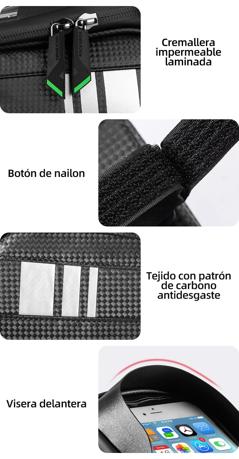 Borsa per telaio bici resistente all'acqua con supporto per telefono con schermo touch