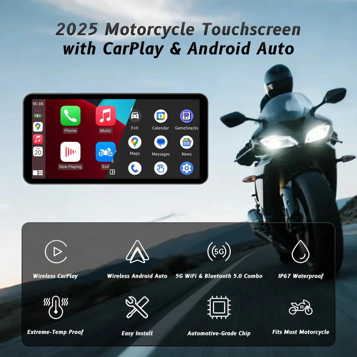 Six-Inch Motorcycle CarPlay and Android Auto Display