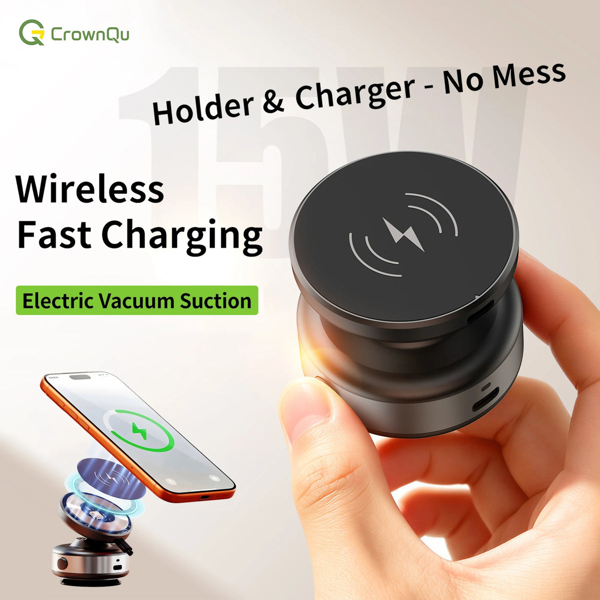 CZ18 Wireless-Charging Phone Mount with Vacuum Base
