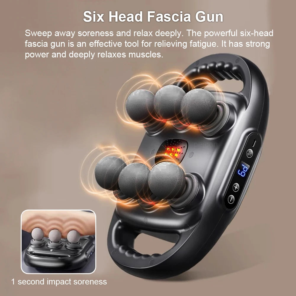 Fascia Gun Muscle Massager Gun High Frequency Back Waist Massage Machine Six-head Body Shoulder Professional Fascia Massage Gun 
