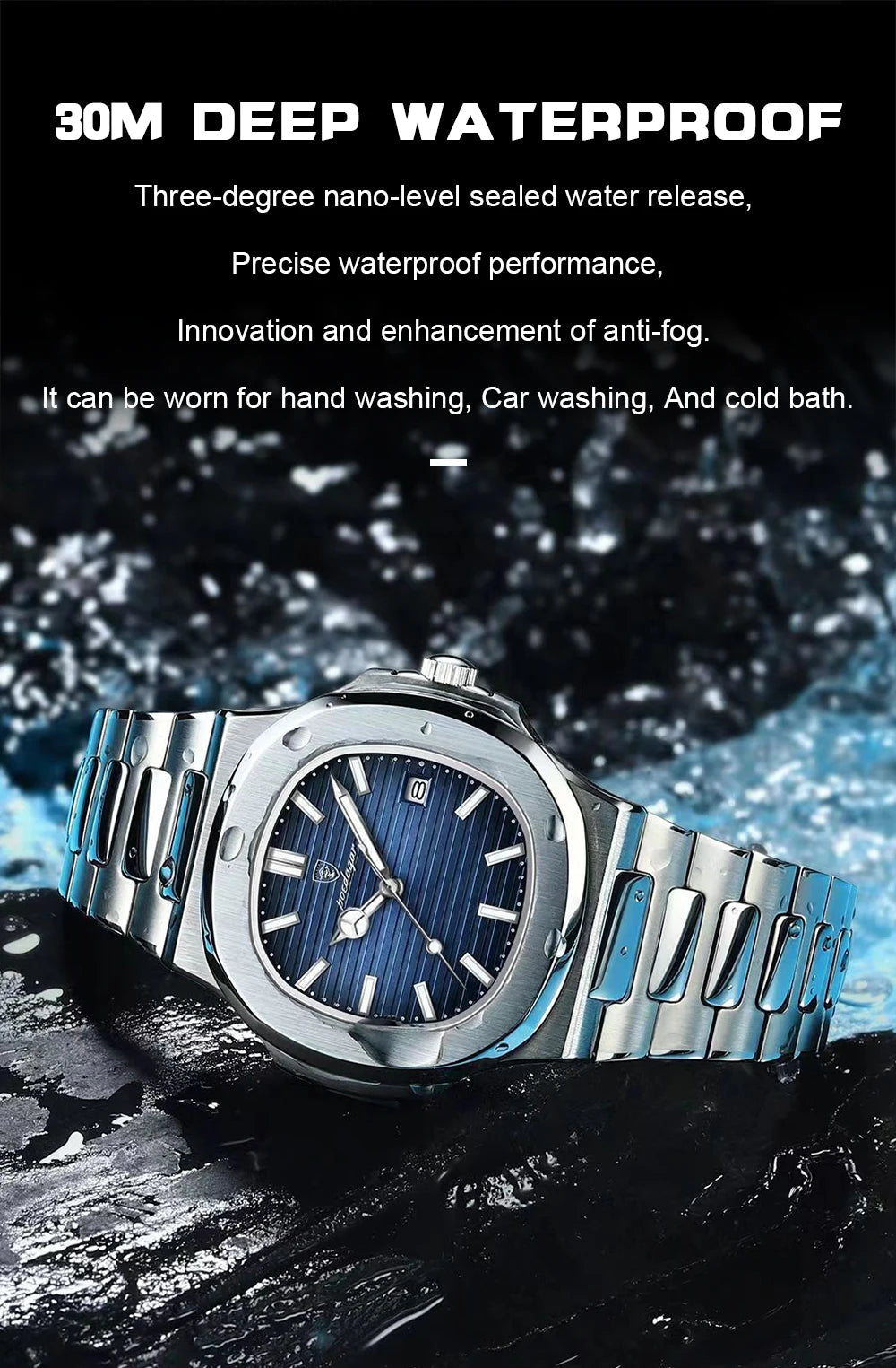 POEDAGAR Square Luxury Men Wristwatch Waterproof Luminous Date Stainless Steel Male Clock Business Sports Quartz Watches For Men 
