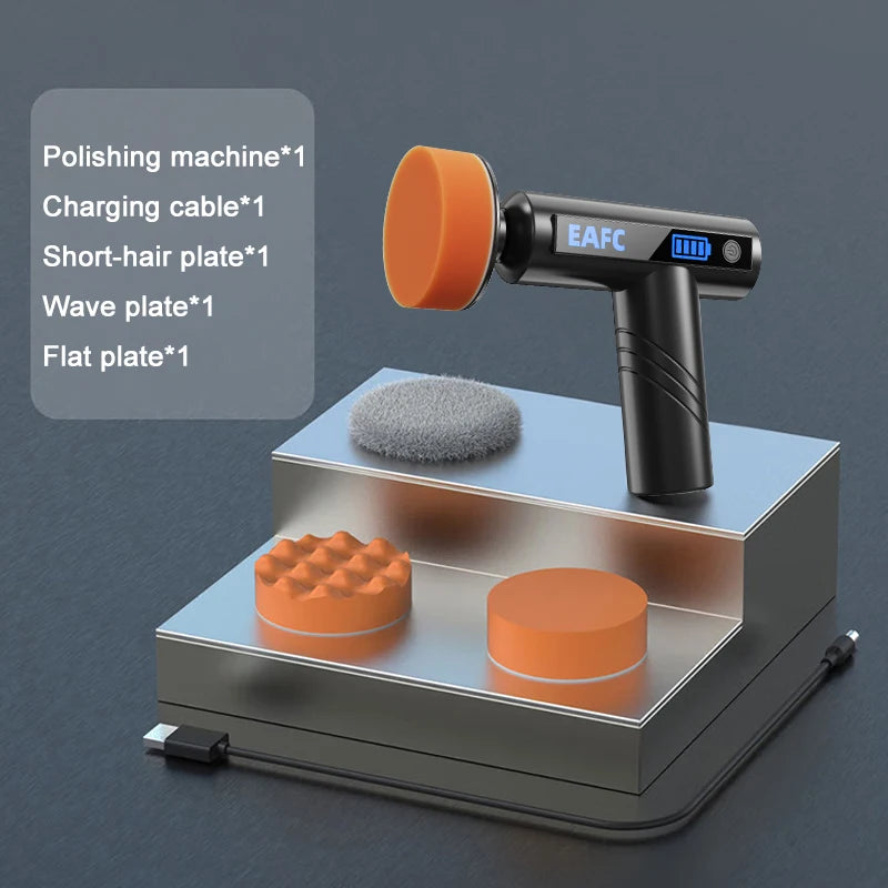 Cordless Car Waxing and Polishing Tool with Three Pads