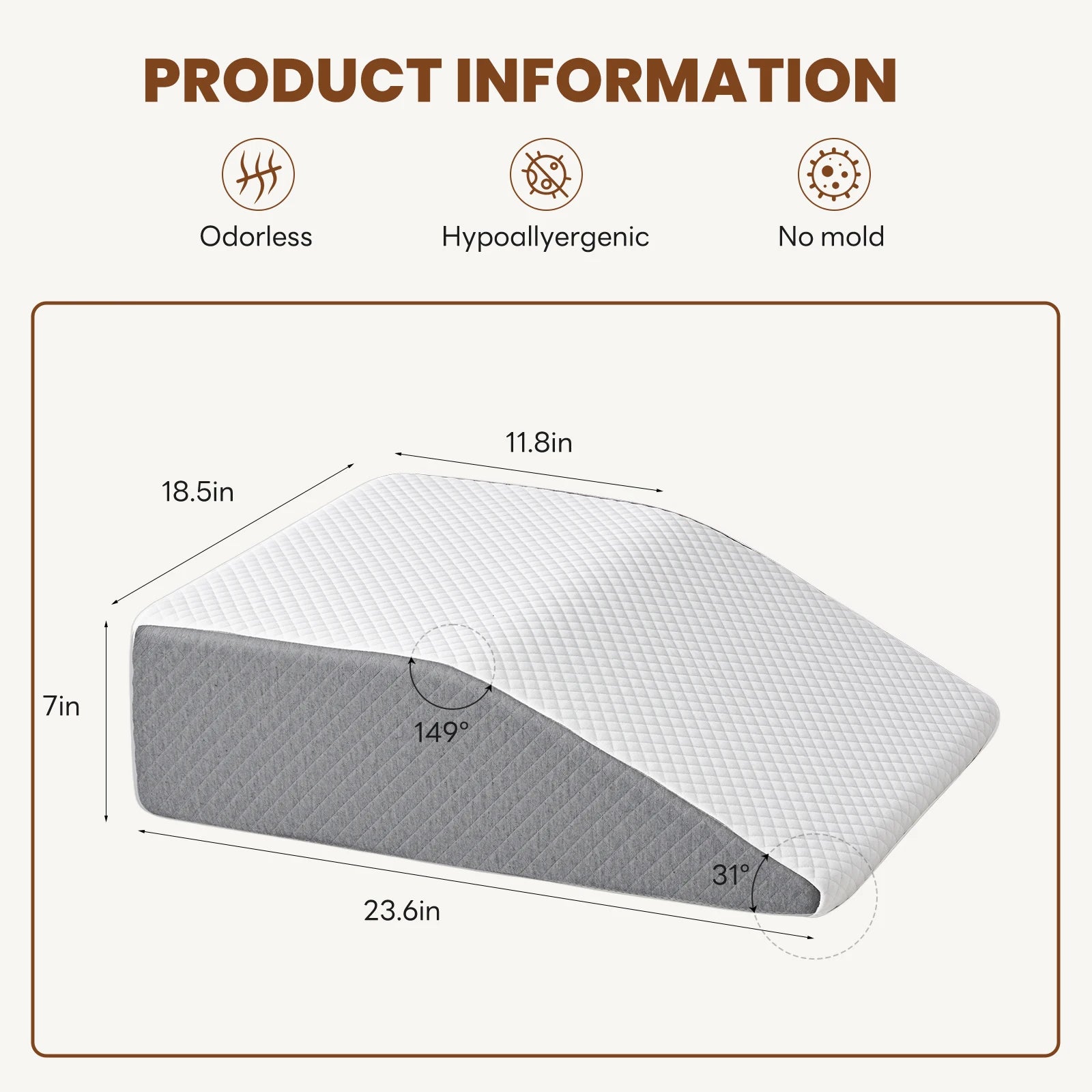 Ergonomic Memory Foam Wedge Pillow for Neck Pain Relief Support