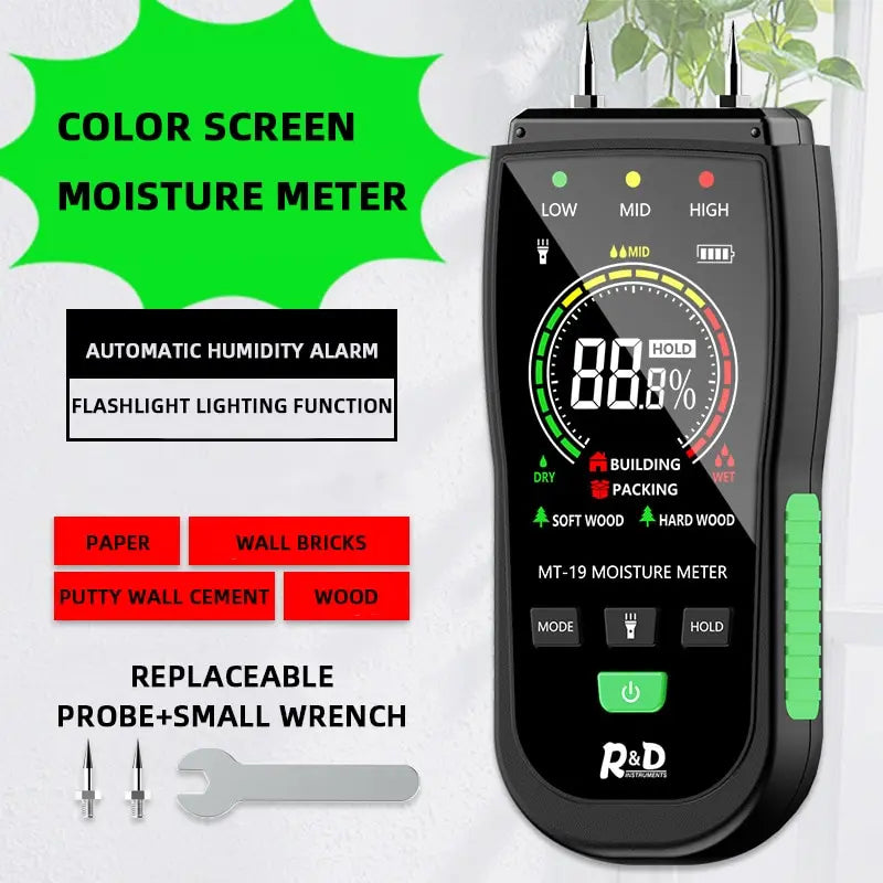 1PC MT19 Schermo a Colori Misuratore di Umidità del Legno Contenuto di Umidità Della Parete Tester Cartone Rilevatore di Umidità Mattoni di Cemento Tester di Umidità