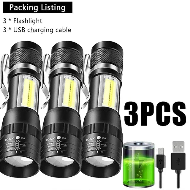 USB Rechargeable Clip Flashlight with Side Light